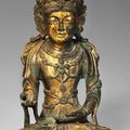 A gilt-bronze seated figure of Bodhisattva Avalokitesvara (Gwanse’eum Bosal), Goryeo dynasty (13th -14th century)