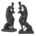 A pair of Wedgwood black basalt griffin candlesticks. Late 18th/early19th century