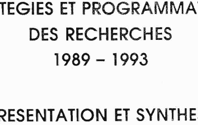Sénégal - Stratégie et programmation quinquennale 1989-1993 de la recherche agronomique