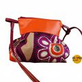 Sac/ besace "Bécassine Simili cuir orange et coton fleurs acidulées vert, orange, violet