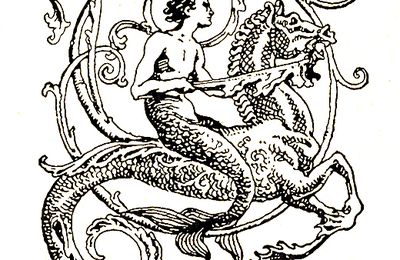 Triton à queue bifide sur cheval de mer - Bifid tail merman on seahorse