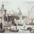 École vénitienne du XIXème siècle . Paysage avec les douanes de Venise 