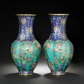 A pair of cloisonné enamel baluster vases. Late 18th century