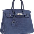 Hermes 30cm Matte Brighton Blue Porosus Crocodile Birkin Bag with Palladium Hardware
