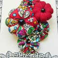 ♥ ROUGE HARLEQUIN ♥ Broche multicolore fleurs potirons et yoyos