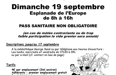 Vide Grenier le dimanche 19 septembre, place de l'Europe à Saturargues