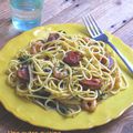 Spaghettis au chorizo et crevettes