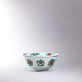 A rare and finely painted  doucai ‘fruit and flower’ bowl, Wanli six-character mark and of the period (1573-1619)