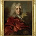 Nicolas de LARGILLIERRE (Paris 1656-1746) - Portrait d'homme à la draperie rouge sur fond de paysage.