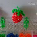 fraise et fleurs crochetées avec des élastiques rainbow loom