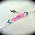 BRACELET LOOM BLANC ROSE ET TURQUOISE