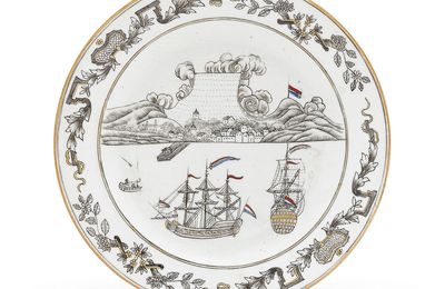 A grisaille 'Cape of Good Hope' plate, Qianlong period, circa 1740