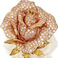 18 karat two-colored gold and colored diamond rose brooch, Sabaddini, Milan