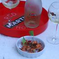 Gambas à la coriandre et piment d'Espelett et Cocktail Martini Royale
