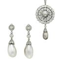 A set of antique natural pearl and diamond jewelry