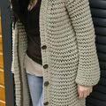 TUTO :  Gilet long en coton épais point liseuse, très rapide a tricoter 