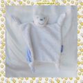 Doudou Peluche Plat Ours Blanc Bouclettes Dos Bleu Velours Noeuds Kaloo