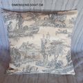 Housse de coussin,toile de jouy bleue,lettres brodées main 