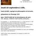 Jeudi 18 septembre : conférence de José Le Roy