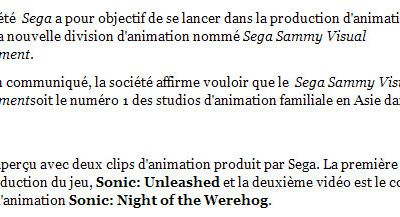 Sega s'attaque aux films d''animation 3D