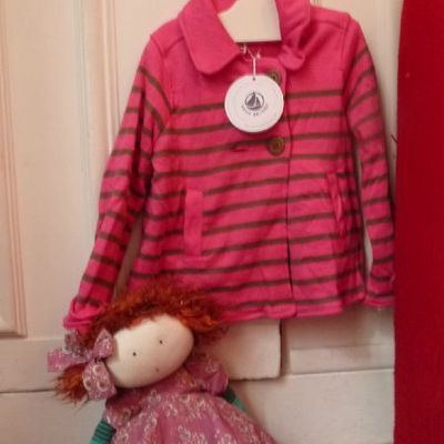 Gilet veste molleton marinière PETIT BATEAU 4 ANS NEUF (étiquette) rose