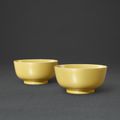 A pair of imperial yellow-glazed bowls, Marks and period of Kangxi