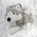 Peluche Doudou Chien Husky Couché Gris Et Blanc Noir Yeux Bleus Anna Club Plush 