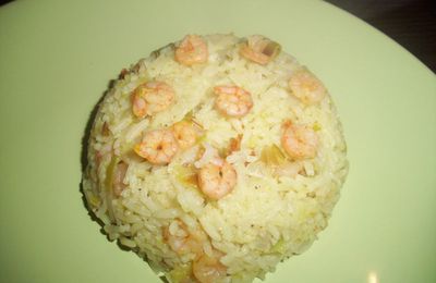 riz pilaf au poireau et crevettes