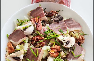SALADE DE QUINOA FRANCAIS, MAGRET DE CANARD, CHAMPIGNONS ET NOIX