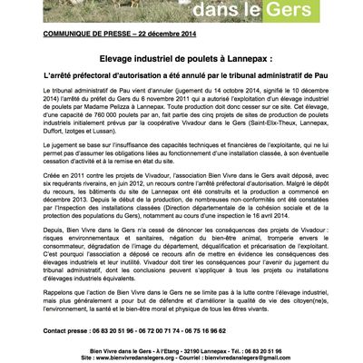 Le tribunal administratif de Pau a donné raison à Bien vivre dans le Gers