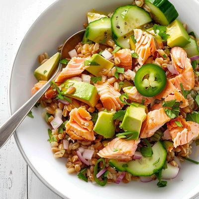 Salade Froide Épeautre Saumon Avocat : Satiété, Oméga-3 et Croquant 🐟🥑🌾🌞