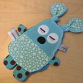 Doudou plat lapin bleu turquoise