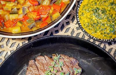 ...Côte de bœuf rôtie, ratatouille et sauce chimichurri de Cyril Lignac, Tous en cuisine...