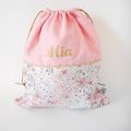 Sac/Pochon personnsalisé - Tissu uni rose et tissu Liberty Adelajda rose (étoiles)