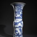 A well painted blue and white gu-shaped vase with roman scenes, Kangxi period (1662-1722)