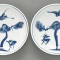 A pair of blue and white  saucers, Late Ming dynasty