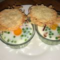 Oeufs cocotte aux petits pois et lardons