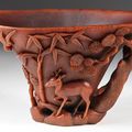 Chinese 'Three Friends' Rhinoceros Horn Libation Cup, 17th-18th Century