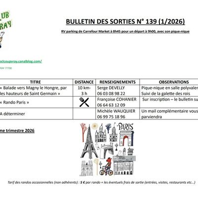 BULLETIN DES SORTIES N° 139 (1/2026