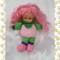 Doudou Poupée Fruit Cheveux Rose Tête Plastique Corps Tissu Mou Rose Pois Blancs Cititoy 1994