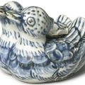 A blue and white 'Double-Duck' form water dropper and cover, Ming dynasty, 15th-16th century