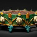 A rare green, ochre, turquoise and cream glazed 'fahua' jardinière, Late Ming Dynasty ,16th-first half 17th century
