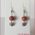 [BO99] Boucles d'oreilles perles multicolores + connecteur lilas argenté (D)