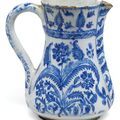 A blue and white Kutahya pottery jug, Turkey, first half 18th century