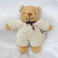 Doudou Peluche Ours Tissu Alvéolé Ecru Noeud Satin Marron Noukie's 20 cm