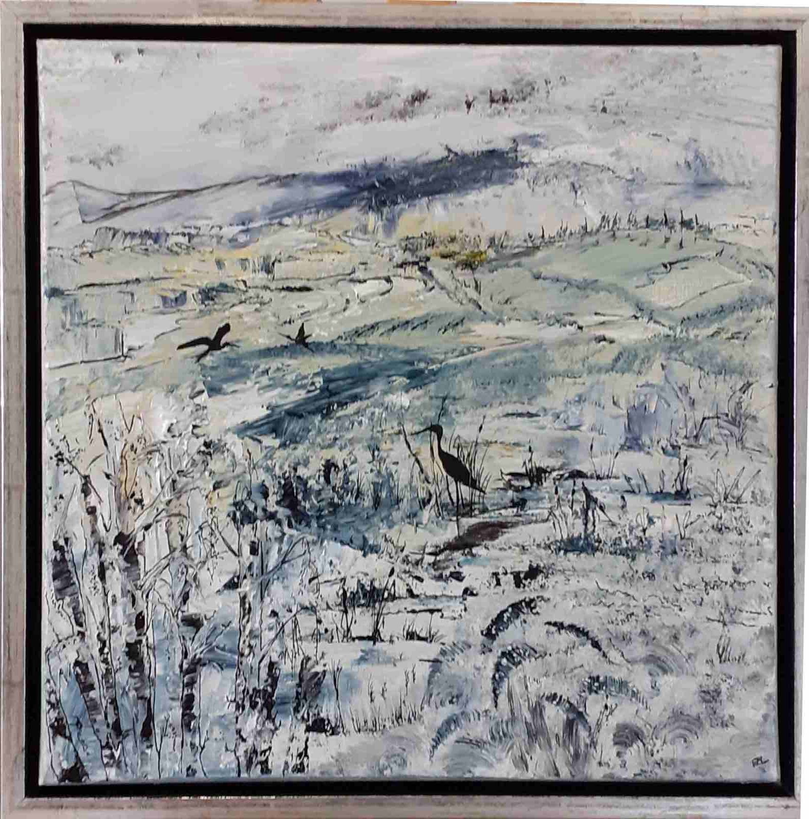 Aux portes de l'hiver, acryl2019, 40X40cm, (n°56),ND cadre argent,