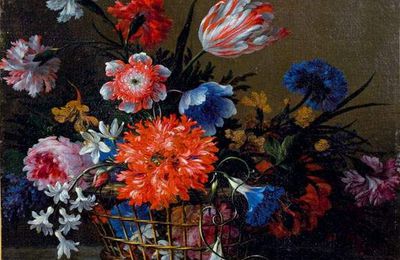 Nicolas BAUDESSON (vers 1611 - 1680). Corbeille de fleurs sur un entablement