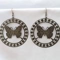 Boucles d'Oreilles Pendantes Légères Sila Rondes Filigrane Papillon Métal Couleur Bronze