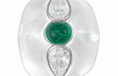 Suzanne Belperron Emerald, diamond and rock crystal "Roof" ring