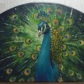 Peacock, laque sur demi-lune 25X50, 2018